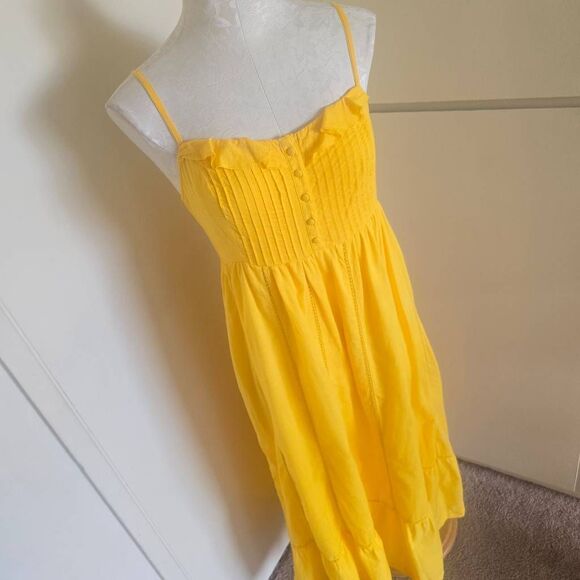 Anthropologie Maeve Yellow Pintuck Button Front Smocked Back Maxi Dress , EUC, S - Picture 7 of 16